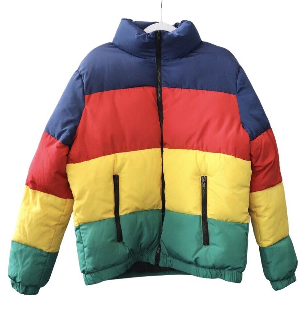 Women's Forever 21 Multicolored Puffer Puffy Jacket Size Large Outerwear Jacket